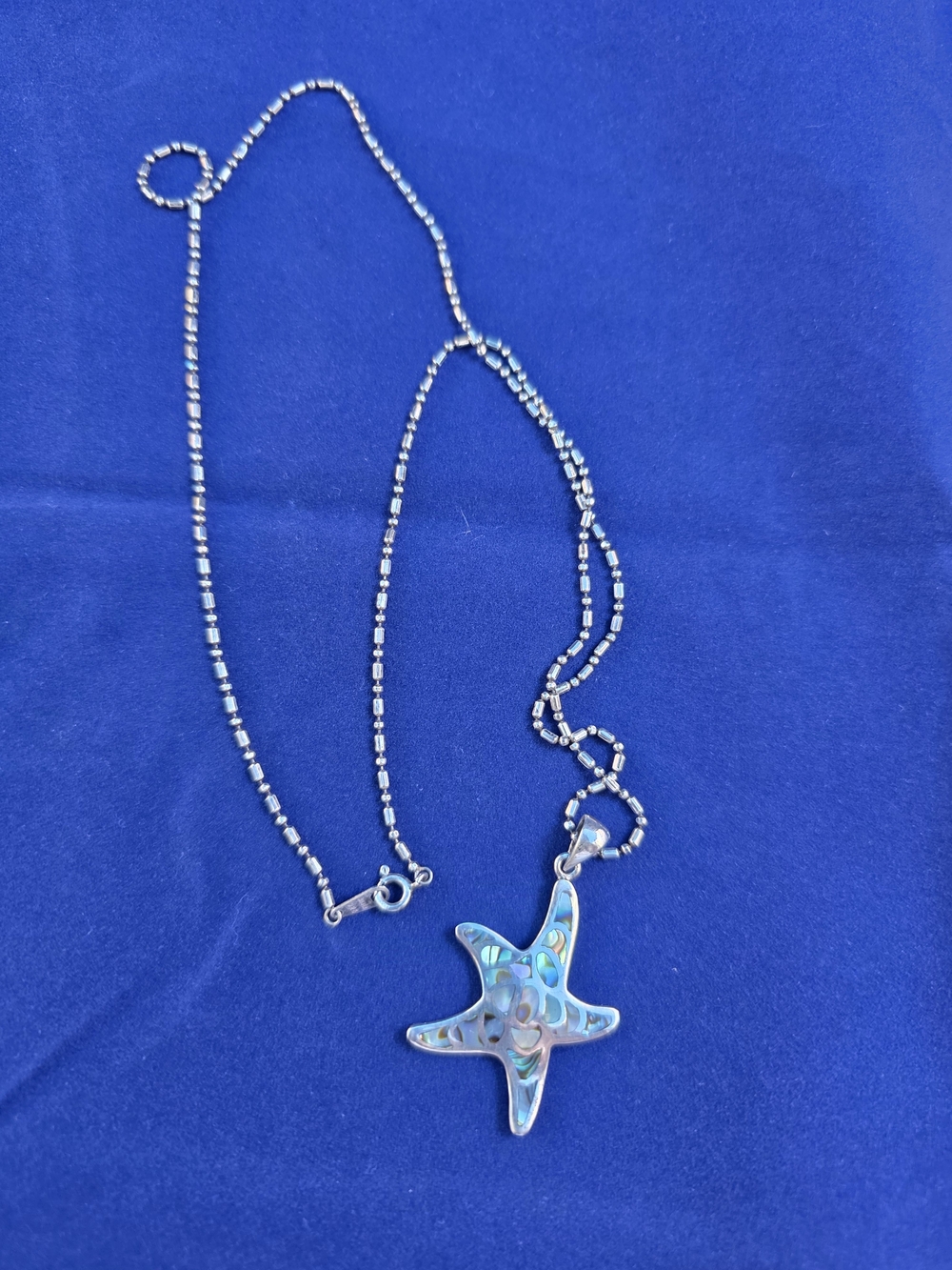 Sterling Silver Starfish Pendant Necklace with Abalone Inlay - Silver